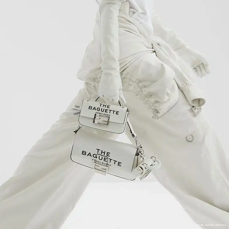 Cheap HOT The Motif Bag Nappa Fendi Baguette In Baguette White Leather Medium 0627